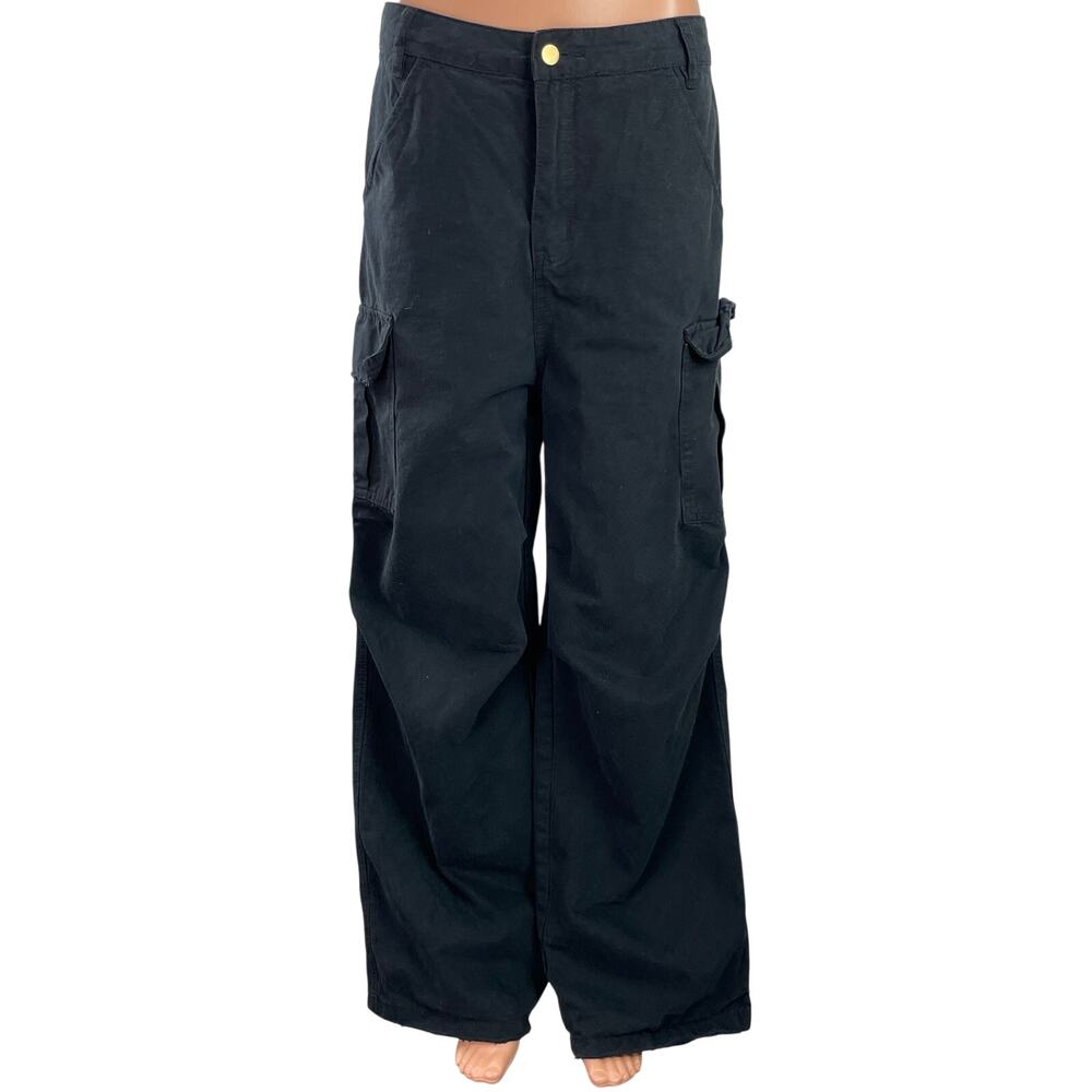 Kidoriman Womens Black High Waist Wide Leg Baggy Cargo Denim Jeans Pants Size L
